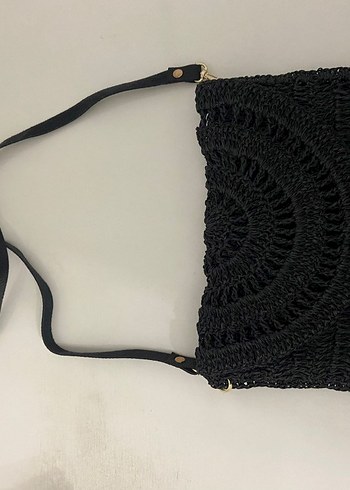 Siyah Dantelli Örgü Bohem kol Çantası - Görsel 2