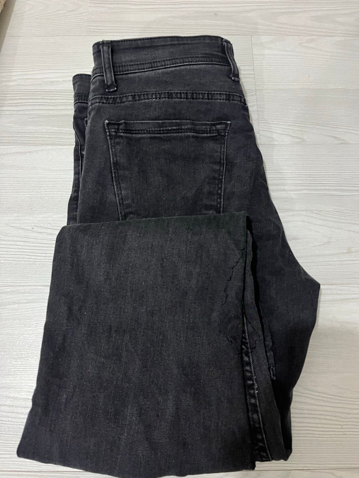 Gri Kadın Kot Pantolon, Orta Boy, Kemerli - Görsel 3