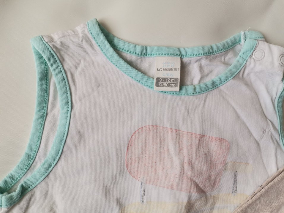 6-9 9-12 Beyaz Düğmeli Bebek Erkek Kısa Kollu Body - Görsel 3