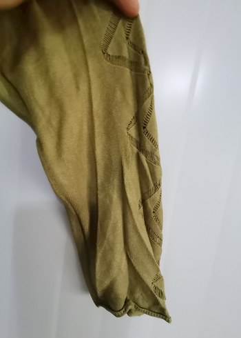 Kadın Haki Uzun Kollu Boğazlı pamuklu Bluz - Görsel 2