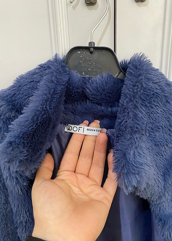 Mavi Midi Boy Kürk Detaylı Kadın Mont - Görsel 3