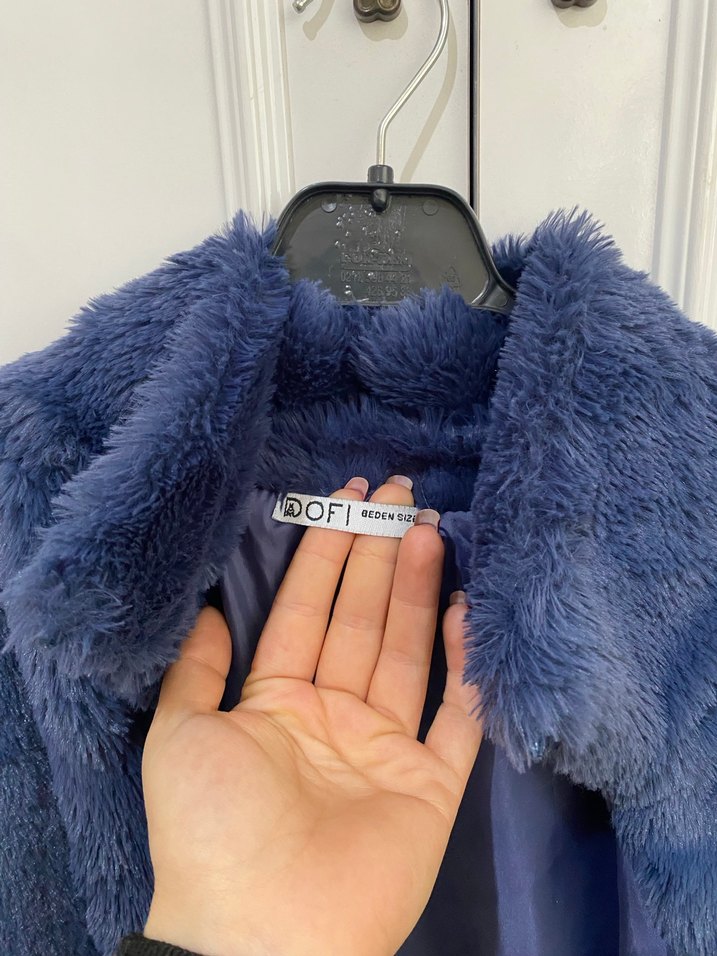 Mavi Midi Boy Kürk Detaylı Kadın Mont - Görsel 3