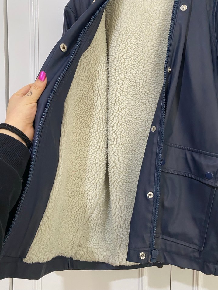 Düğmeli Lacivert Deri Kadın Ceket - Görsel 3