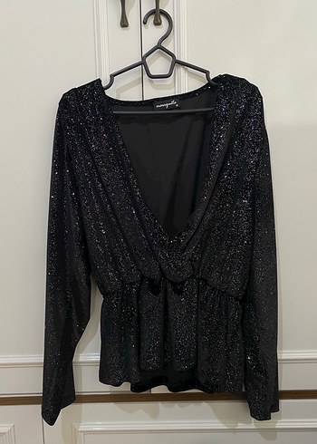 Siyah Drapeli V Yakalı Uzun Kollu Bluz - Görsel 2