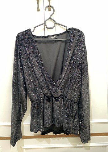 Siyah Drapeli V Yakalı Uzun Kollu Bluz - Görsel 3