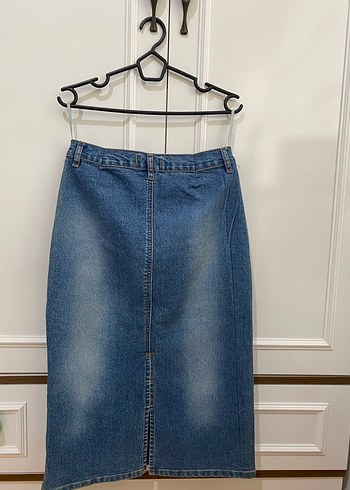 Mavi Midi Kot Etek - Görsel 2