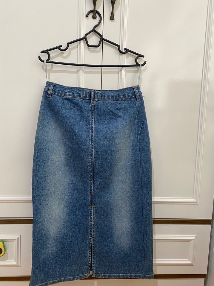 Mavi Midi Kot Etek - Görsel 2