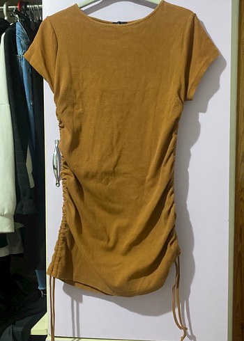 Kısa Kollu kiremit rengi elbise - Görsel 2