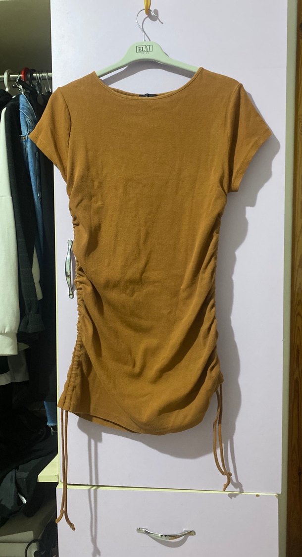 Kısa Kollu kiremit rengi elbise - Görsel 2