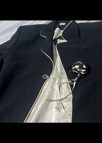 Uzun Kollu Siyah Düğmeli Tuxedo Ceket - Görsel 2