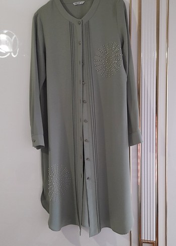 Düğmeli Yesil Kadın Uzun Tunik - Görsel 2