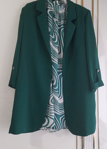 Uzun Yeşil Kadın Blazer Ceket - Görsel 2