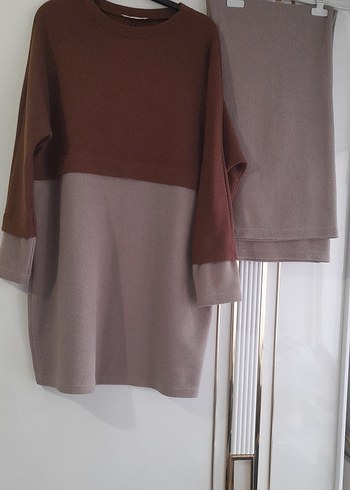 Uzun Bej Gri Kadın Triko Kazak - Görsel 2