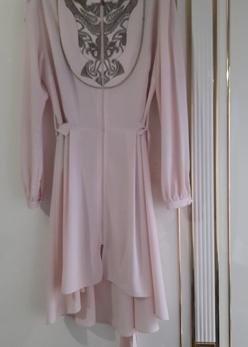 Pembe Drapeli Uzun Kollu Abiye Elbise - Görsel 2