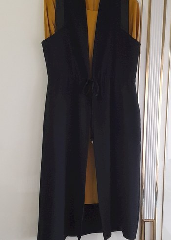 Siyah Kemerli Uzun Kadın Yelek - Görsel 2