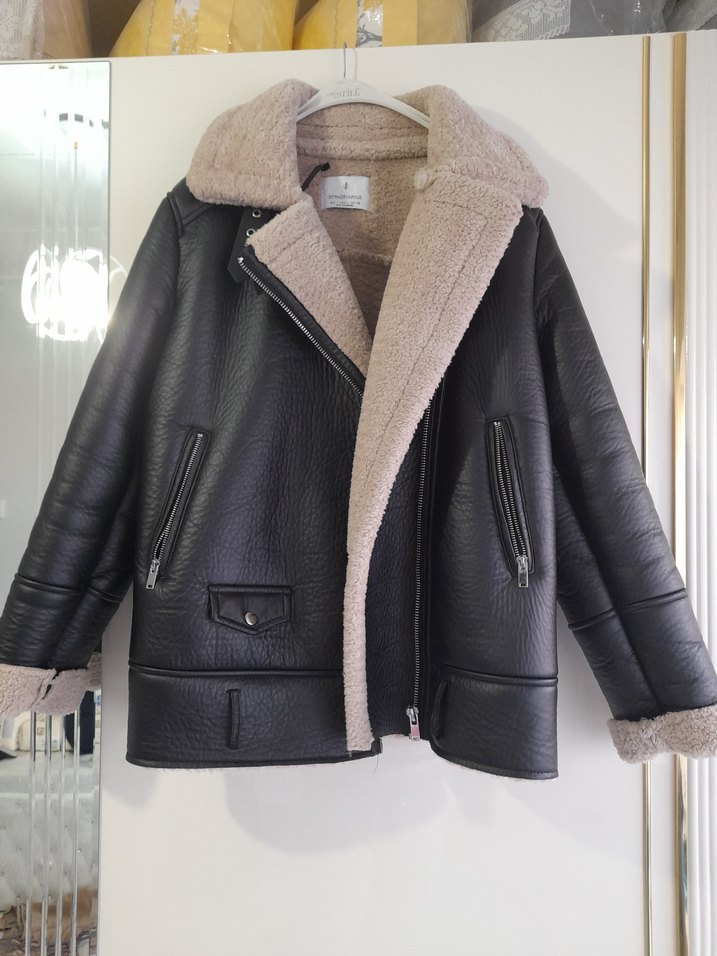 Kahverengi Kürklü Deri Biker Ceket - Görsel 2