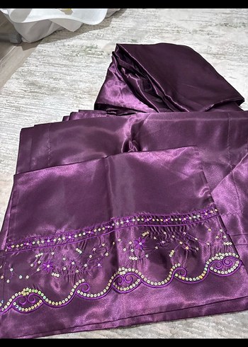 İşlemeli Mor saten nevresim seti - Görsel 2