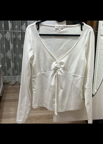 Beyaz Drapeli V Yaka Kadın Bluz - Görsel 7