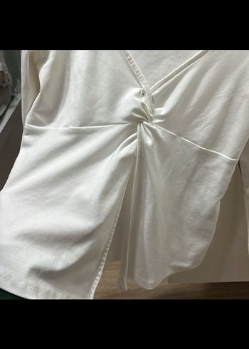 Beyaz Drapeli V Yaka Kadın Bluz - Görsel 5