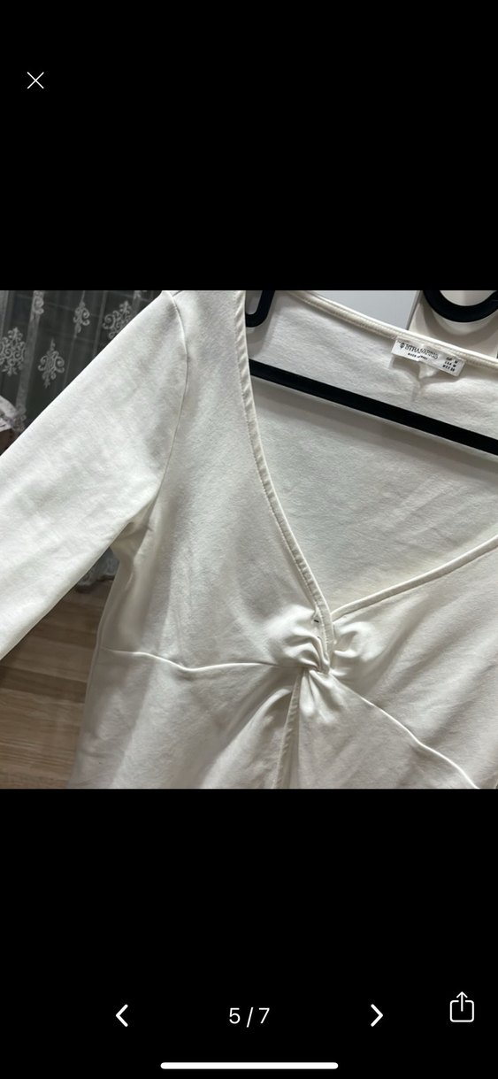 Beyaz Drapeli V Yaka Kadın Bluz - Görsel 3