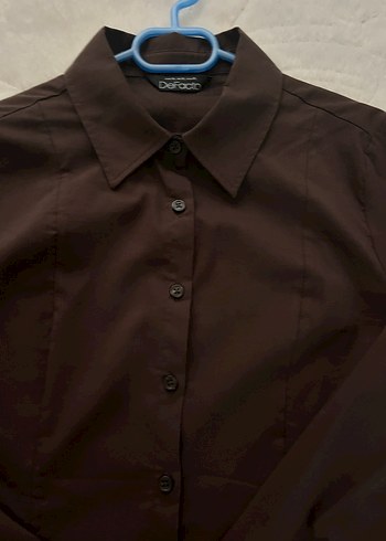 Kadın Kahverengi Uzun Kollu Düğmeli Gömlek - Görsel 2