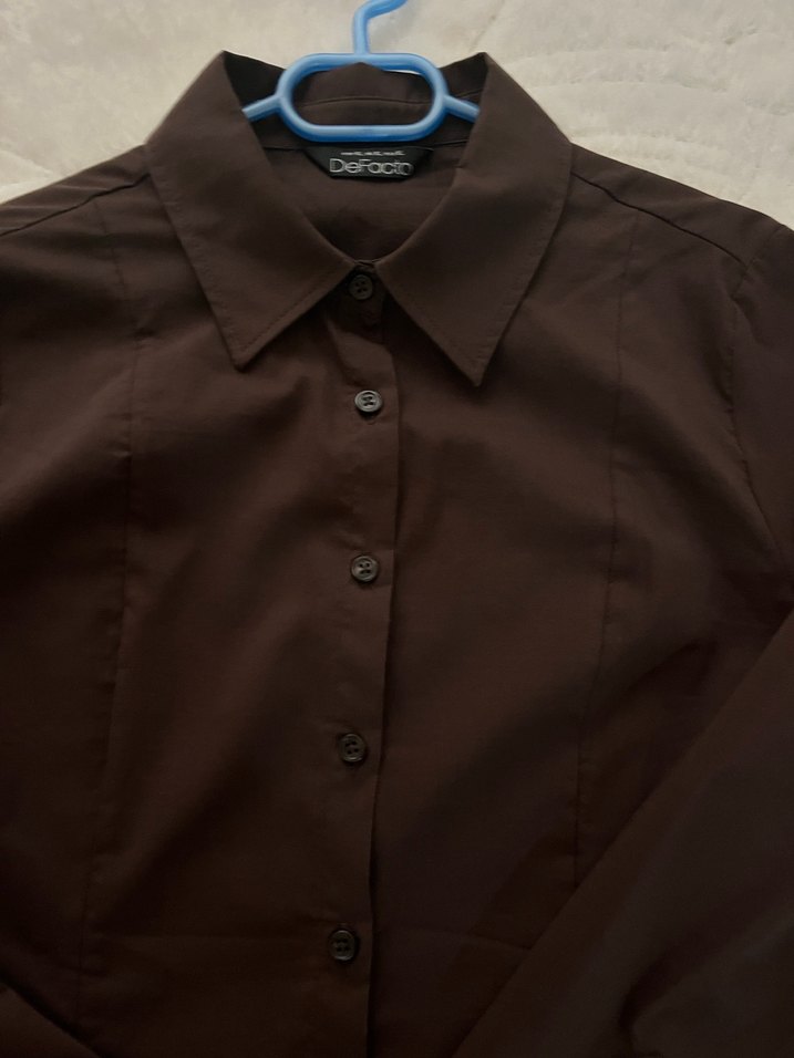 Kadın Kahverengi Uzun Kollu Düğmeli Gömlek - Görsel 2