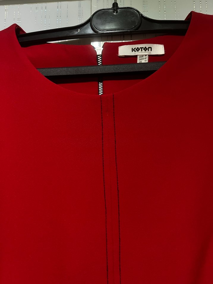 Kemerli Koyu Kırmızı Kadın elbise - Görsel 3