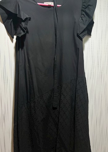 Siyah kuşaklı uzun kol detaylı elbise - Görsel 3