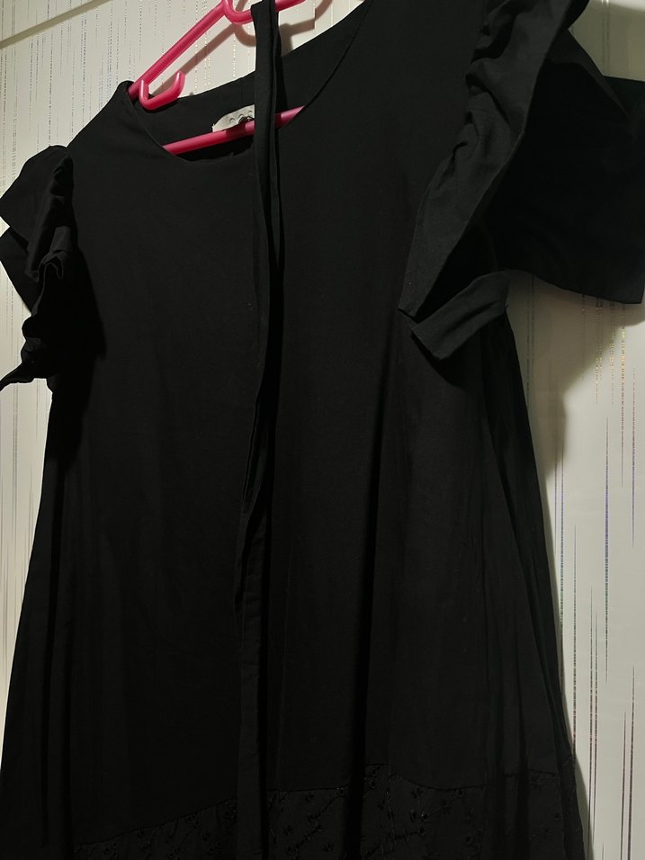 Siyah kuşaklı uzun kol detaylı elbise - Görsel 2