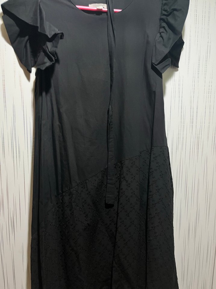 Siyah kuşaklı uzun kol detaylı elbise - Görsel 3