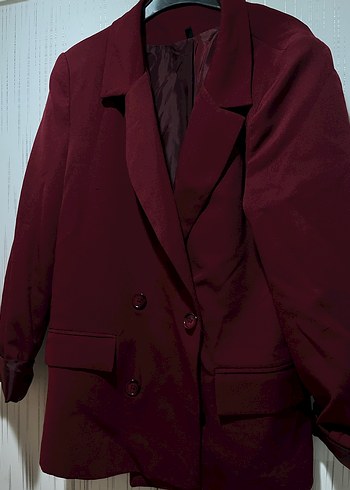 Bordo Düğmeli Kadın Blazer Ceket - Görsel 2