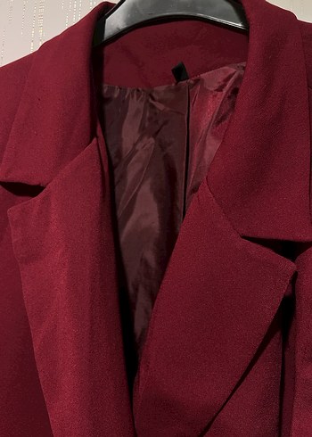 Bordo Düğmeli Kadın Blazer Ceket - Görsel 3