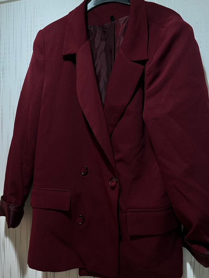 Bordo Düğmeli Kadın Blazer Ceket - Görsel 2
