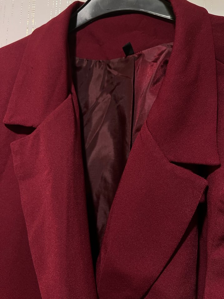 Bordo Düğmeli Kadın Blazer Ceket - Görsel 3