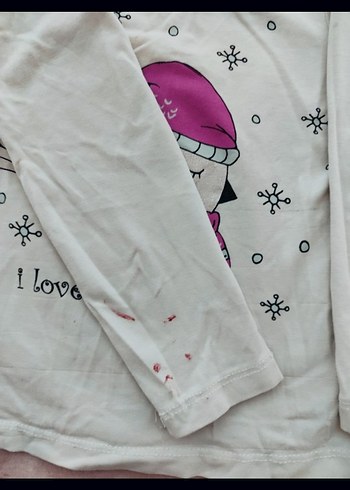 Beyaz Baskılı Uzun Kollu Kız Tişörtü - Görsel 3