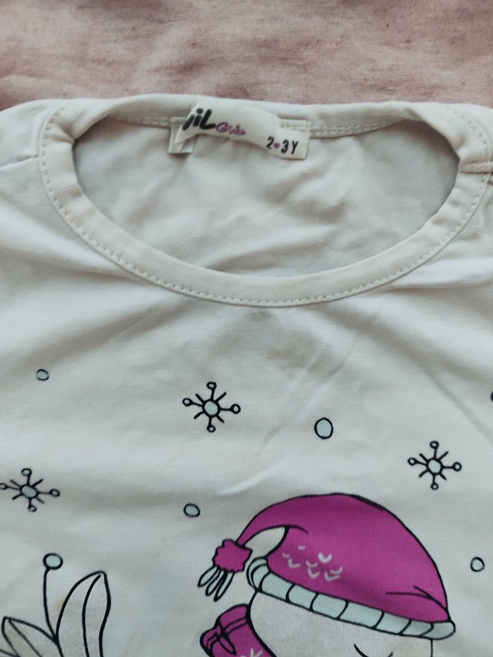 Beyaz Baskılı Uzun Kollu Kız Tişörtü - Görsel 2