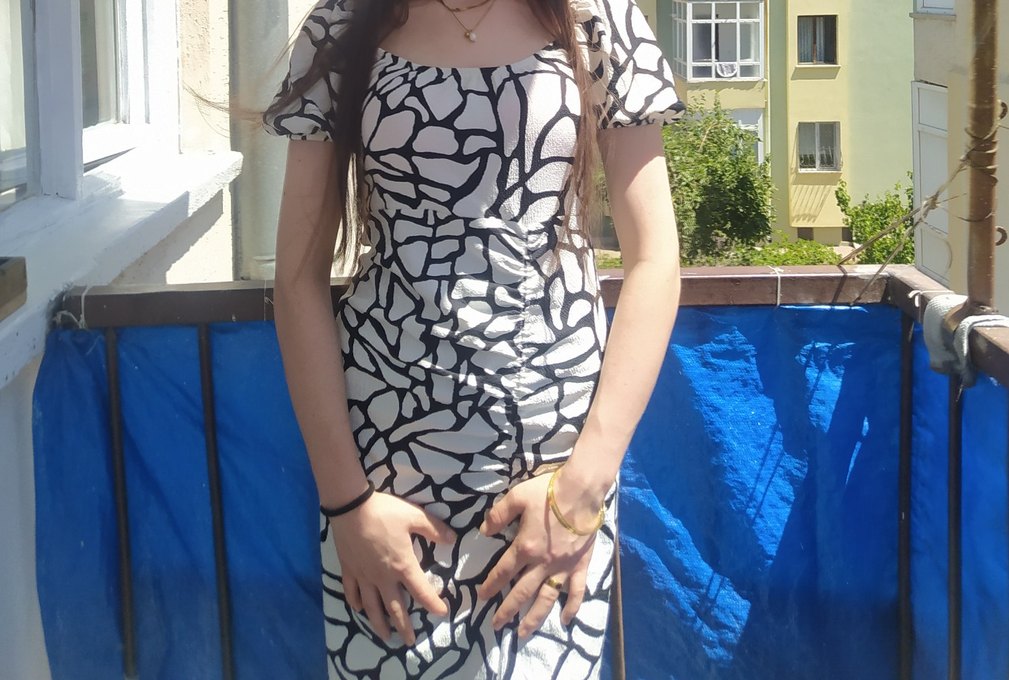 Zebra Desenli V Yaka Midi Elbise - Görsel 3