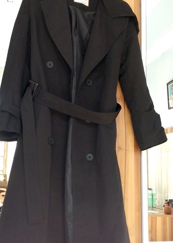 Kadın Siyah Uzun Trençkot - Görsel 8