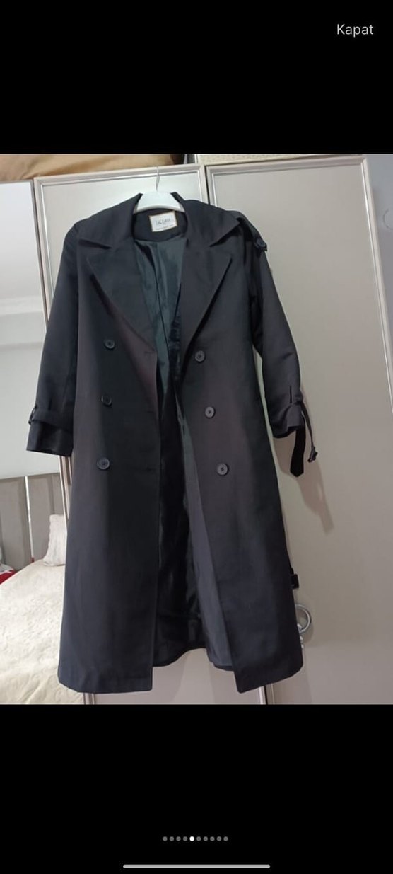 Kadın Siyah Uzun Trençkot - Görsel 2