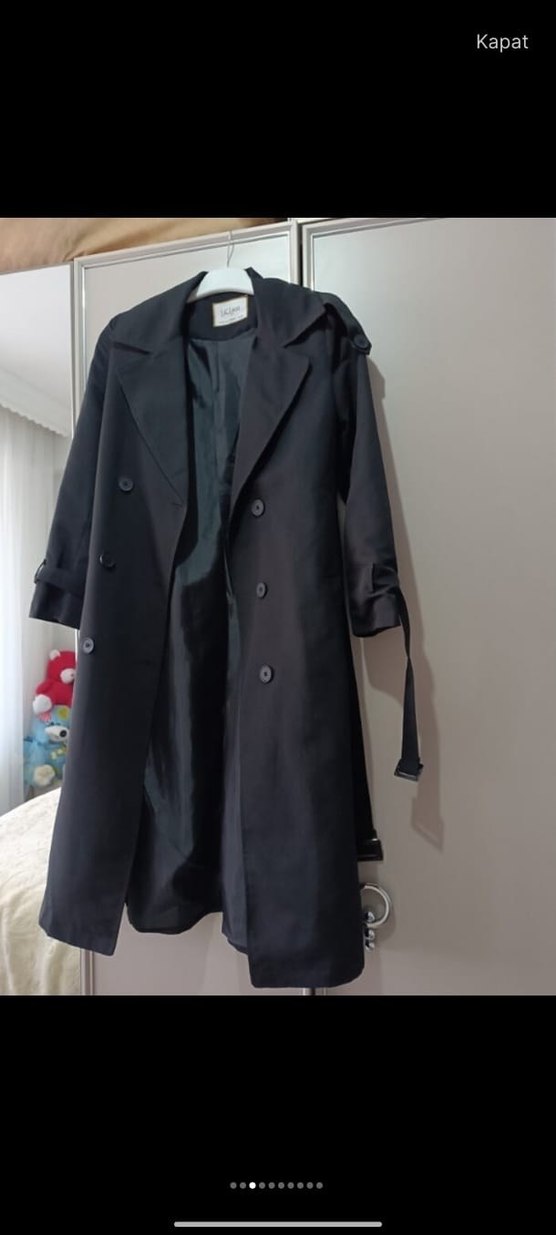 Kadın Siyah Uzun Trençkot - Görsel 3