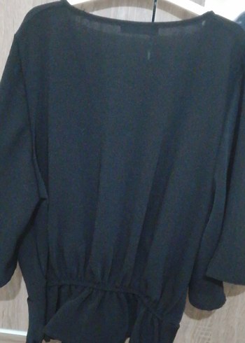 Siyah V Yakalı Drapeli Kadın Bluz kurdalli - Görsel 4