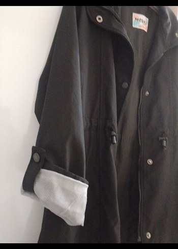 Düğmeli Siyah Midi Kadın Ceket keten yağmurluk - Görsel 6