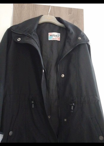 Düğmeli Siyah Midi Kadın Ceket keten yağmurluk - Görsel 4