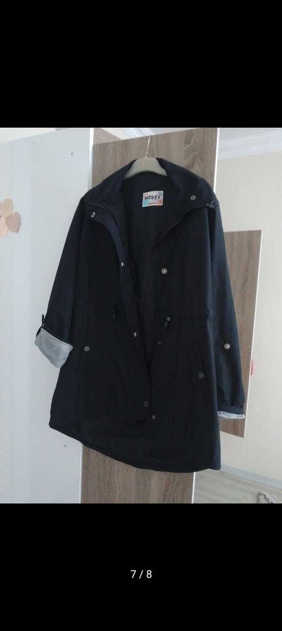 Düğmeli Siyah Midi Kadın Ceket keten yağmurluk - Görsel 2