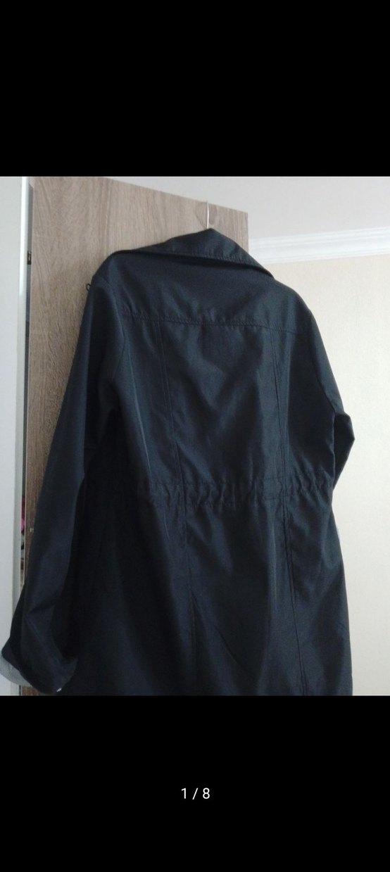 Düğmeli Siyah Midi Kadın Ceket keten yağmurluk - Görsel 5