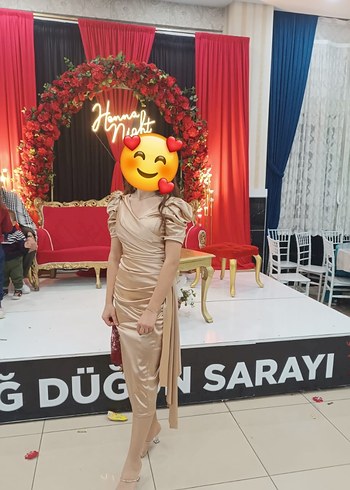 Drapeli Gold Uzun Abiye Elbise - Görsel 2