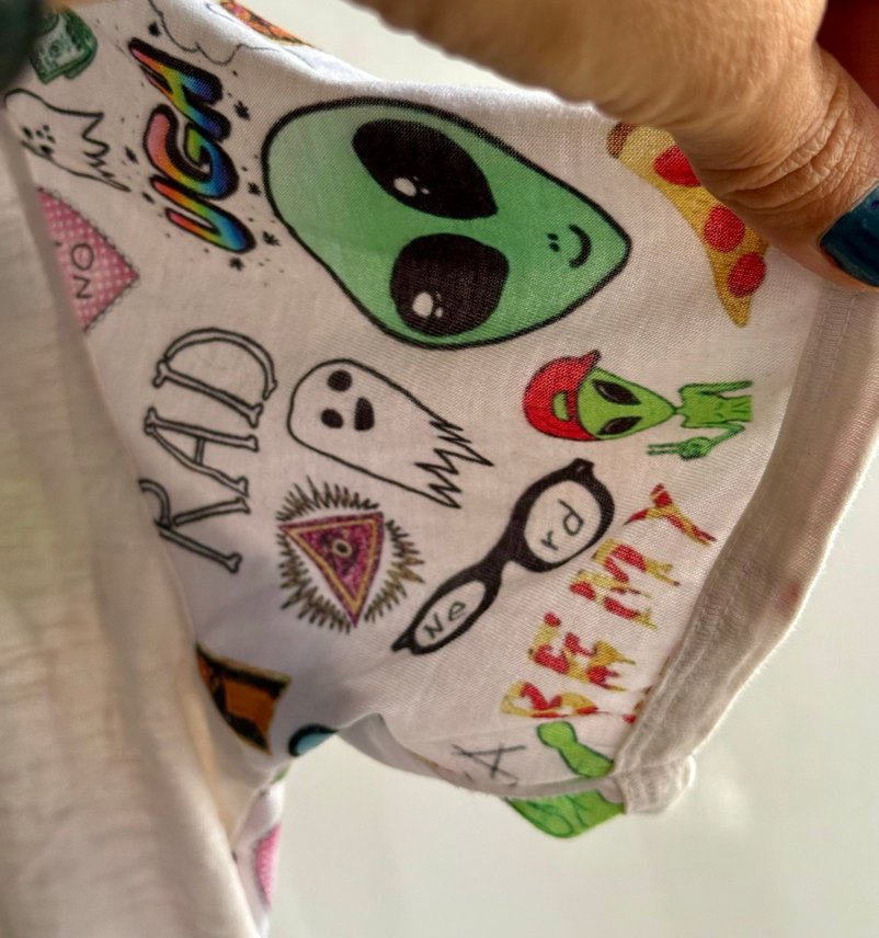 Renkli Baskılı Bol Kesim  Tişört XL - Görsel 3