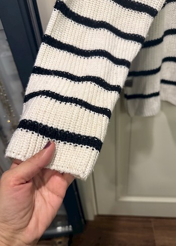 Trendyollman marka Çizgili Gri-Beyaz Örgü erkek  Kazak - Görsel 7