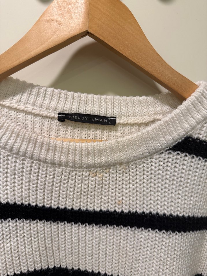 Trendyollman marka Çizgili Gri-Beyaz Örgü erkek  Kazak - Görsel 2