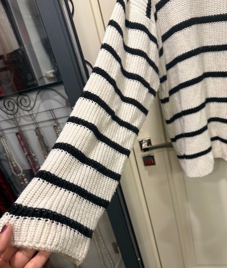 Trendyollman marka Çizgili Gri-Beyaz Örgü erkek  Kazak - Görsel 4